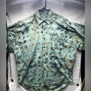 Mutiara Art Bali Shirt Mens XL Blue Geckos Amphibians AOP Hawaiian Party